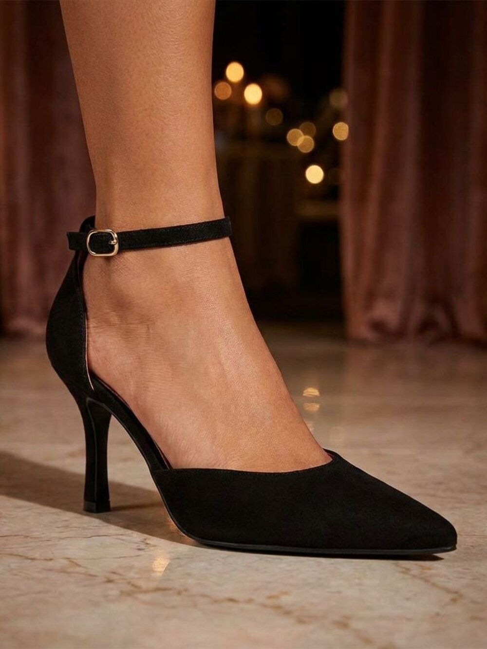 NWT X2B Black Suede Ankle Strap Heels